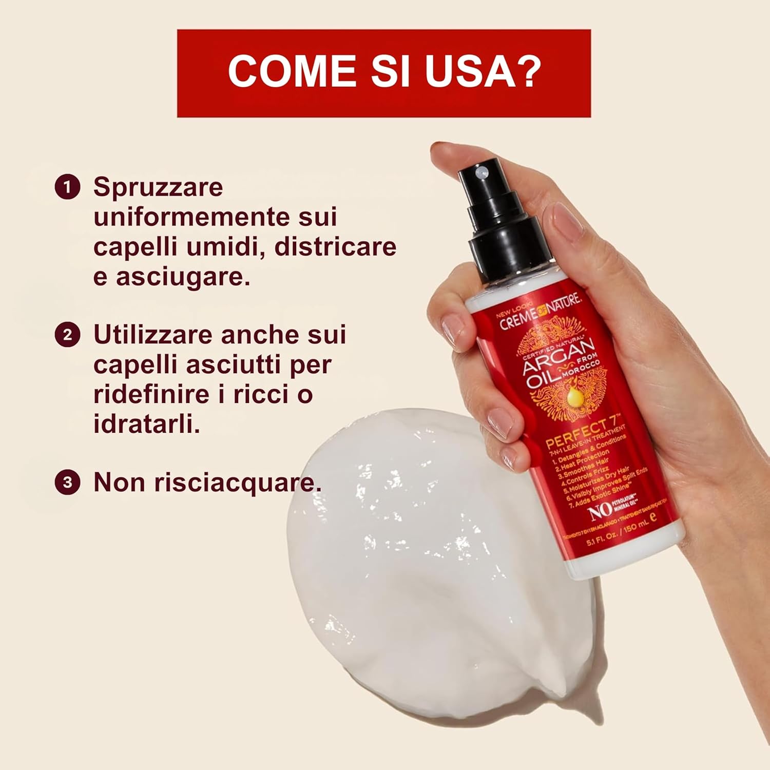 Detalle de Creme of Nature Argan Oil Perfect 7 in 1: Trattamento giornaliero senza risciacquo per capelli lucenti e protetti
