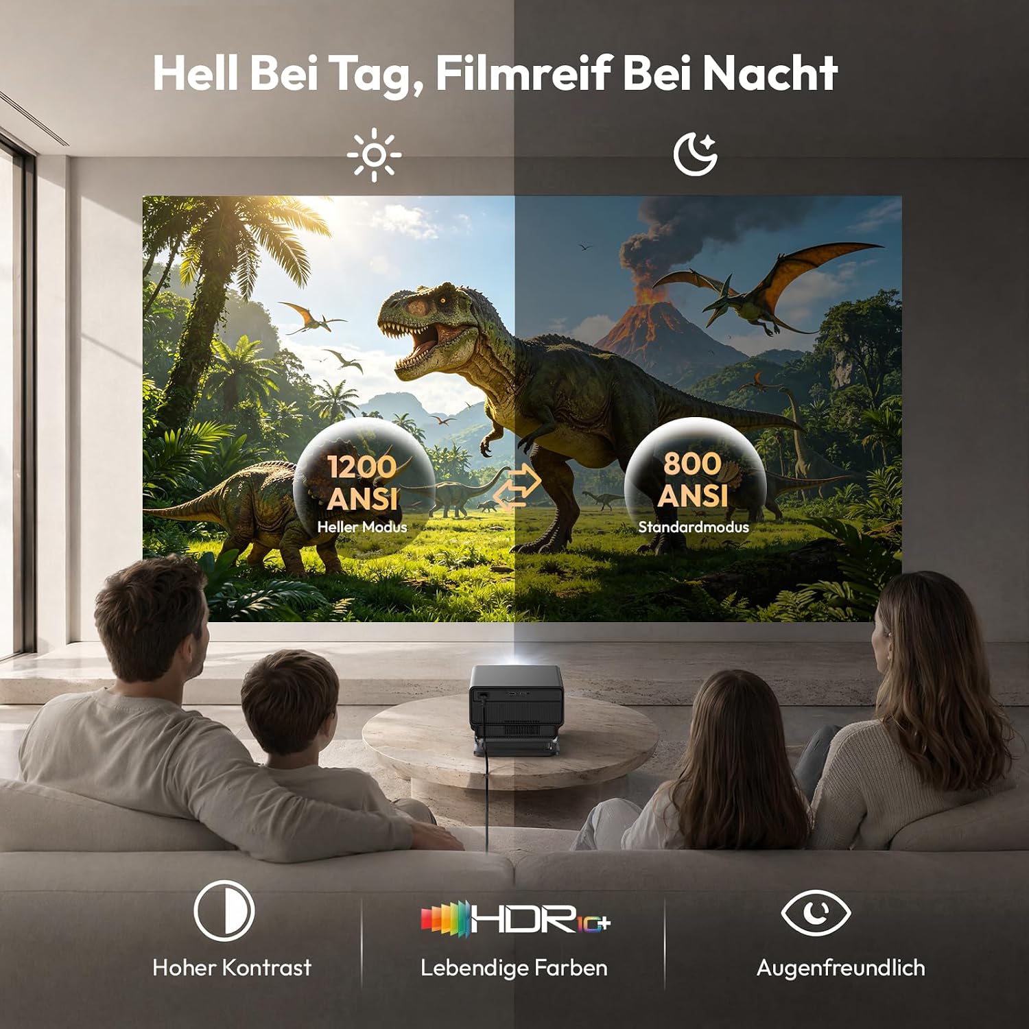 Detalle 2 de Xgody A8 Beamer 4K Heimkino – Native Full HD 1080p, 1200 ANSI Lumen, Autofokus und 6D Trapezkorrektur