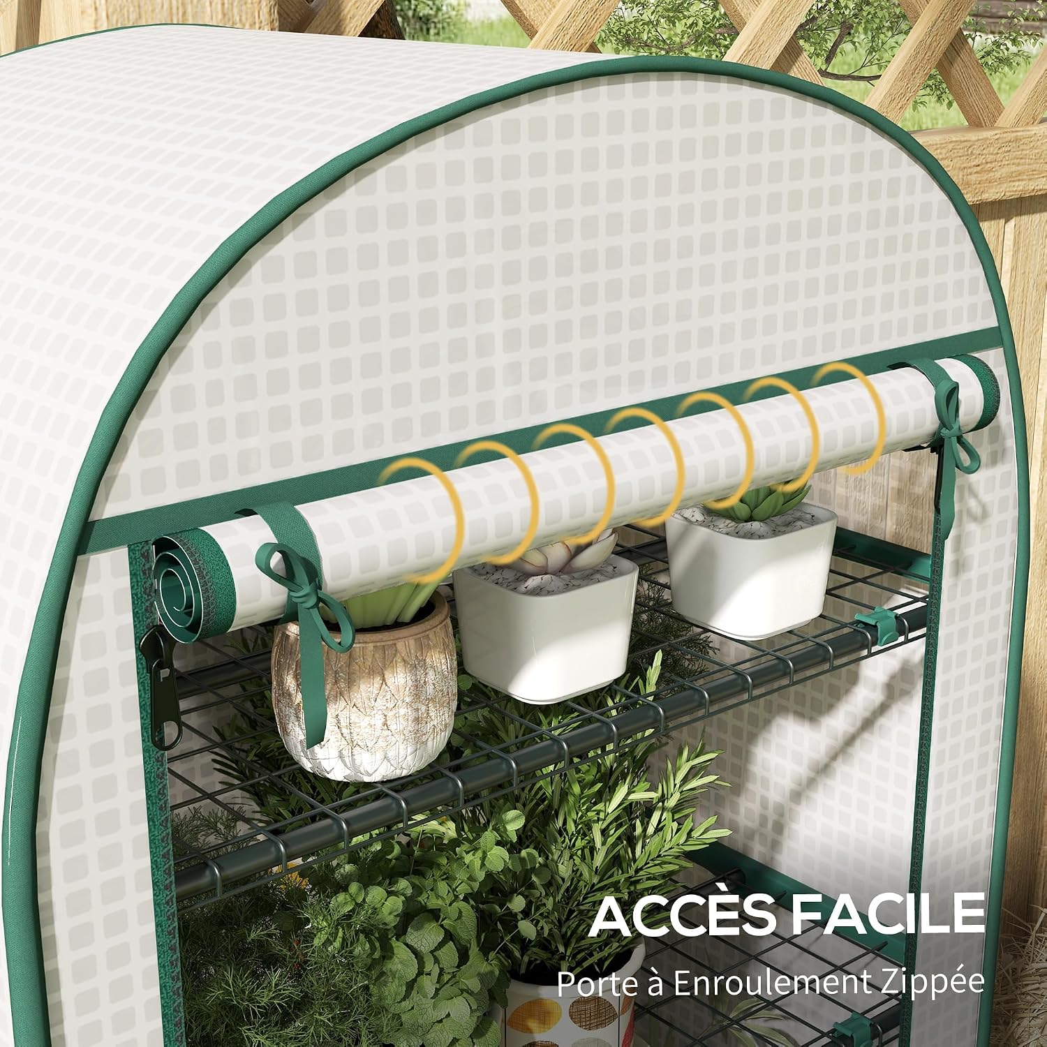 Detalle 2 de Outsunny 845-607V01WT tuinkas met 4 niveaus, PE-hoes en stalen frame