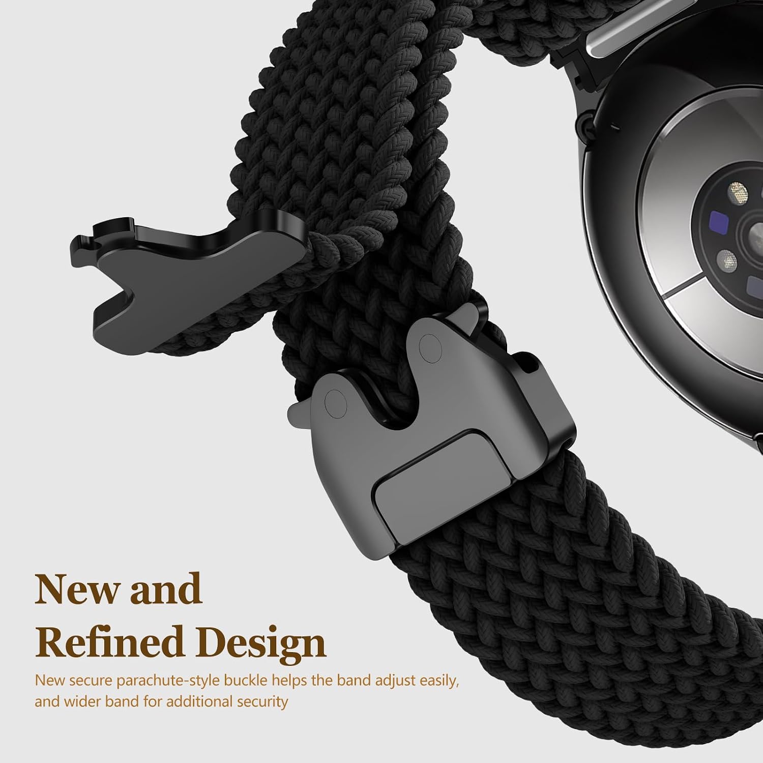 Detalle de One Click Braided Strap for Samsung Galaxy Watch 7/6/5/4 FE – 20mm Elastic Parachute Strap in Various Sizes