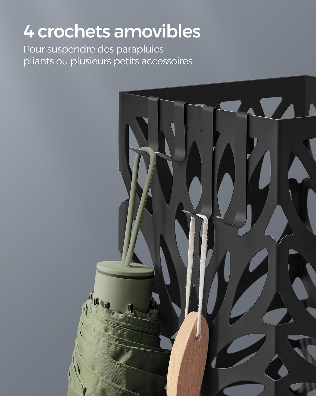 Detalle de SONGMICS LUC026B33 : porte-parapluies sur pied en acier avec réceptacle d’eau amovible