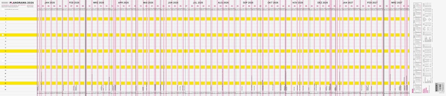 BRUNNEN Urlaubsplaner ’26 PLANORAMA – Wandkalender 1380×295 mm für bis zu 25 Personen