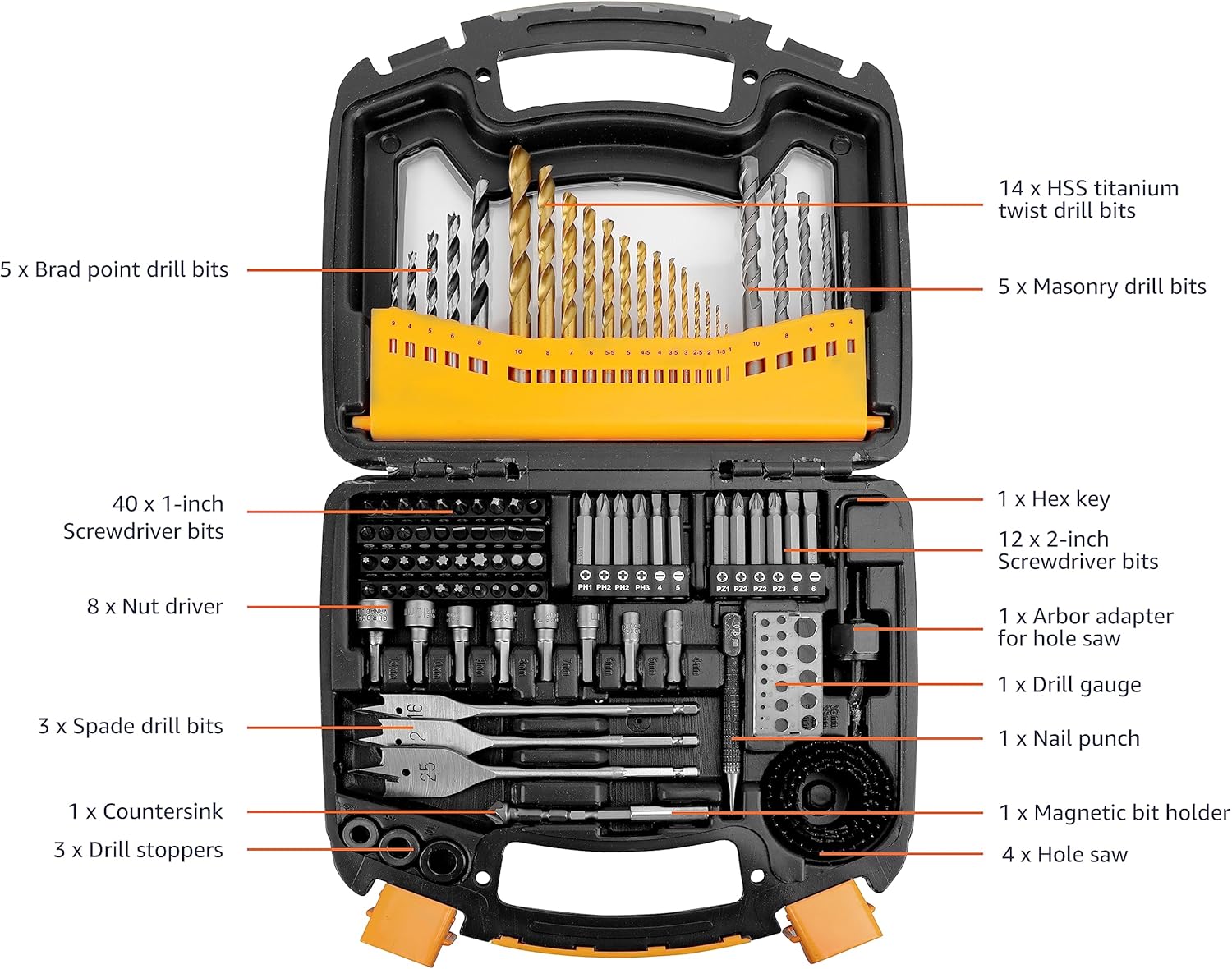 Detalle 1 de Amazon Basics Bohrer- und Schraubendreher-Multi-Bit-Set, 100-teilig