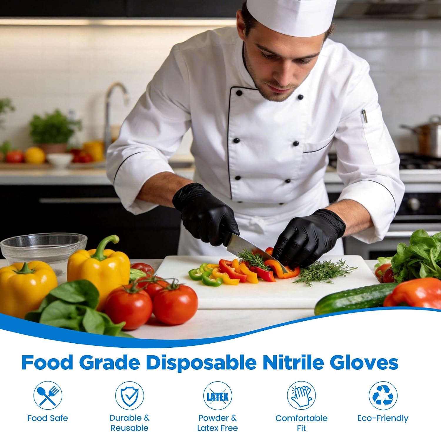 Thumbnail 1 de ONLYSTAR Food Grade Nitrile Gloves – 5 Mil, Black, 100 Pcs, Ambidextrous, Food Safe & Textured