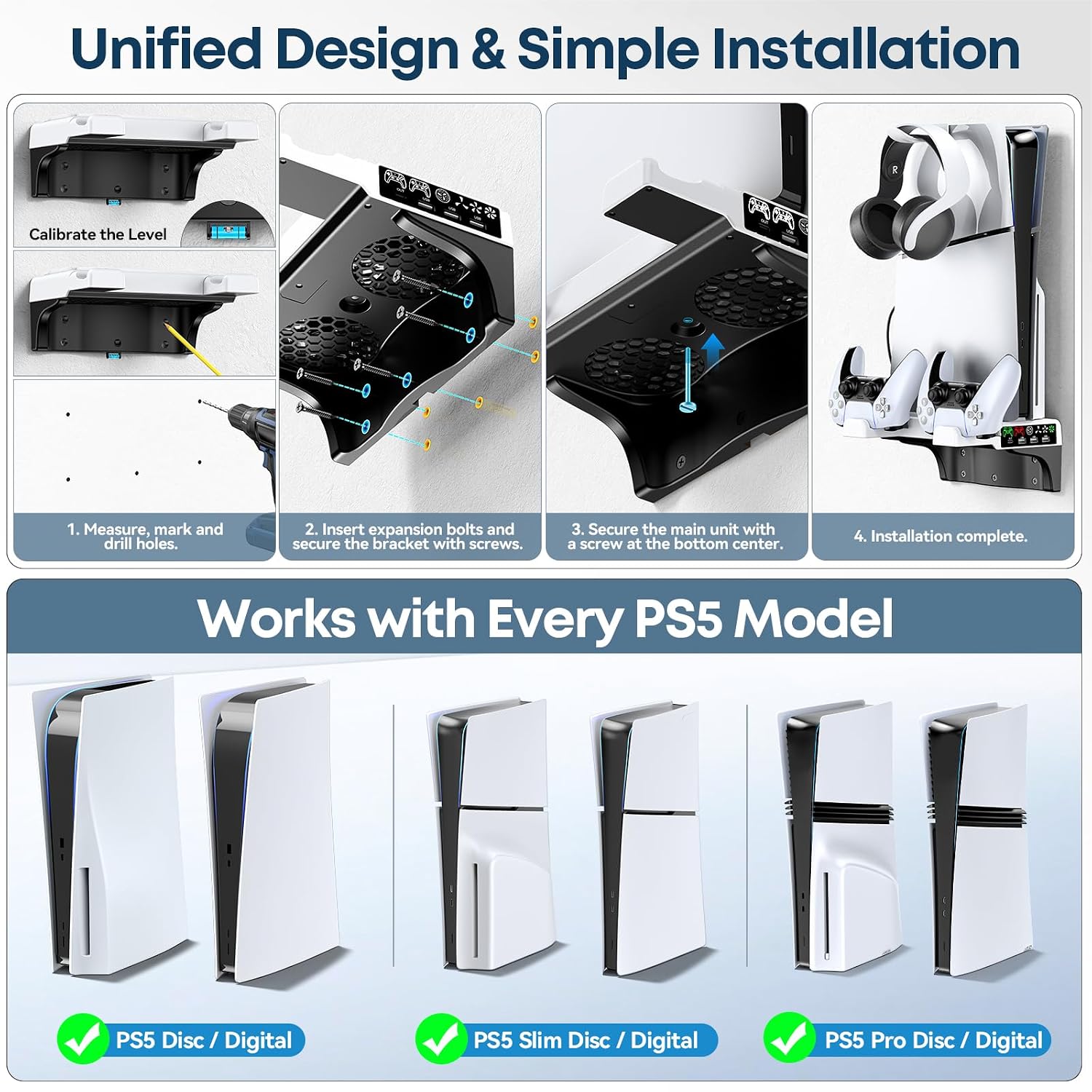 Thumbnail 1 de Tokluck VG-P5326 PS5 Wall Mount with Dual Charging and Adjustable Fans