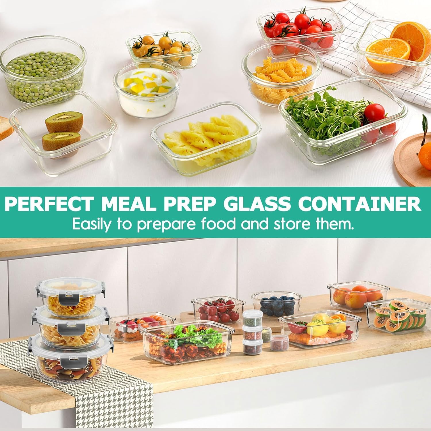 Thumbnail 5 de 34pcs Glass Food Storage Containers Set, Airtight 🍽