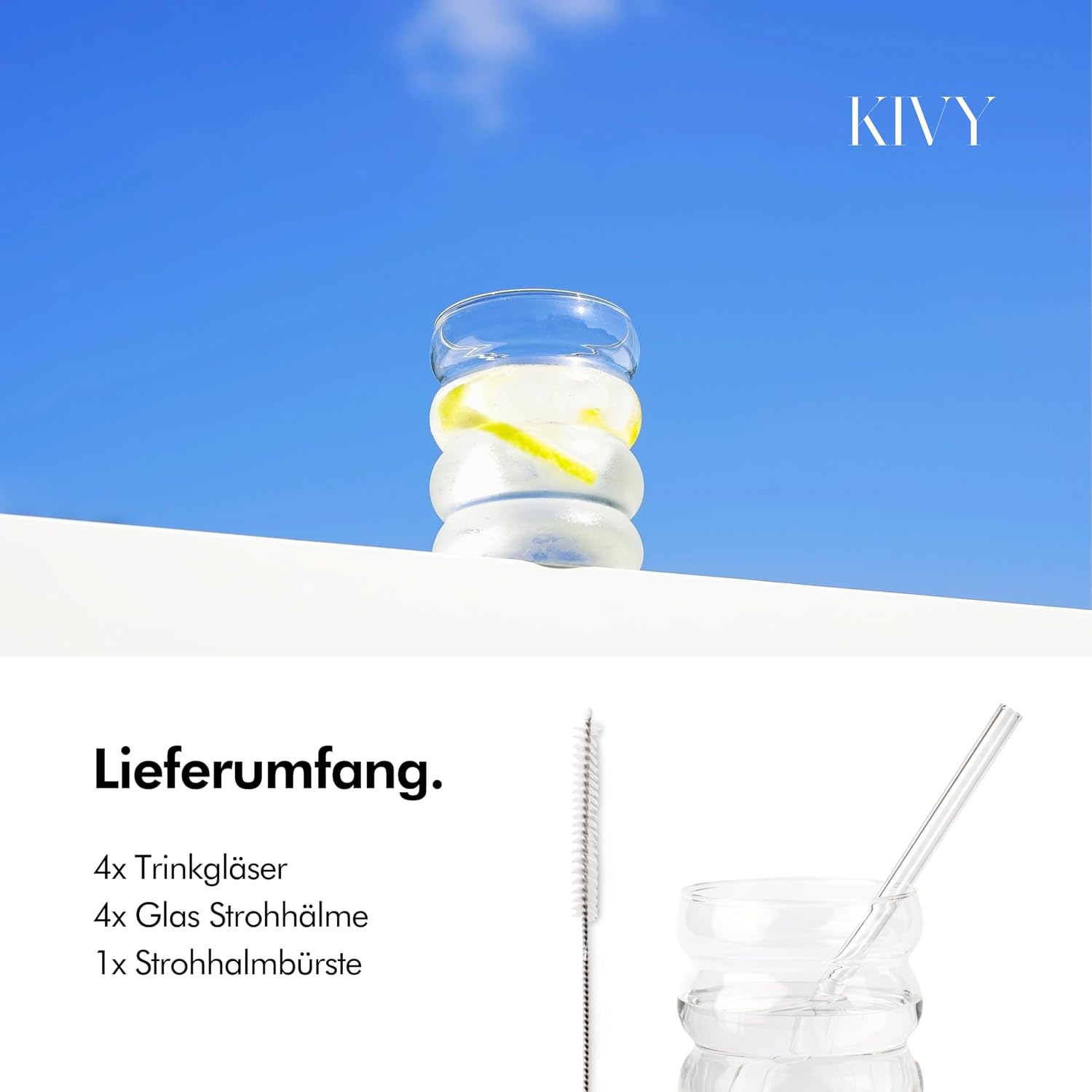 Thumbnail 5 de KIVY Bubble Trinkgläser-Set (350 ml) mit Glas-Strohhalmen – Longdrinkgläser für Eiskaffee, Wasser & Cocktails