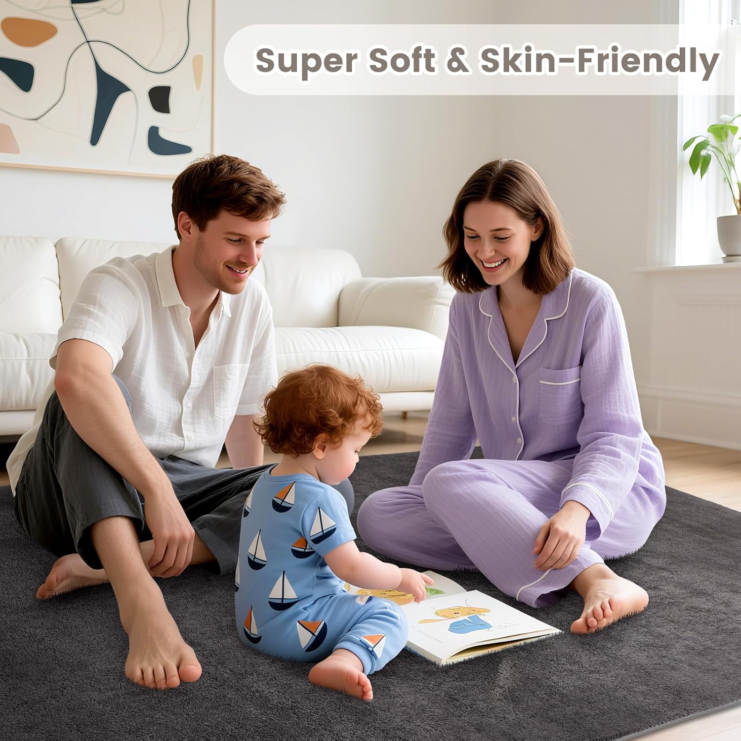 Thumbnail 6 de Grand tapis de salon uni 200x280 cm gris foncé – super doux à poils courts, antidérapant et lavable