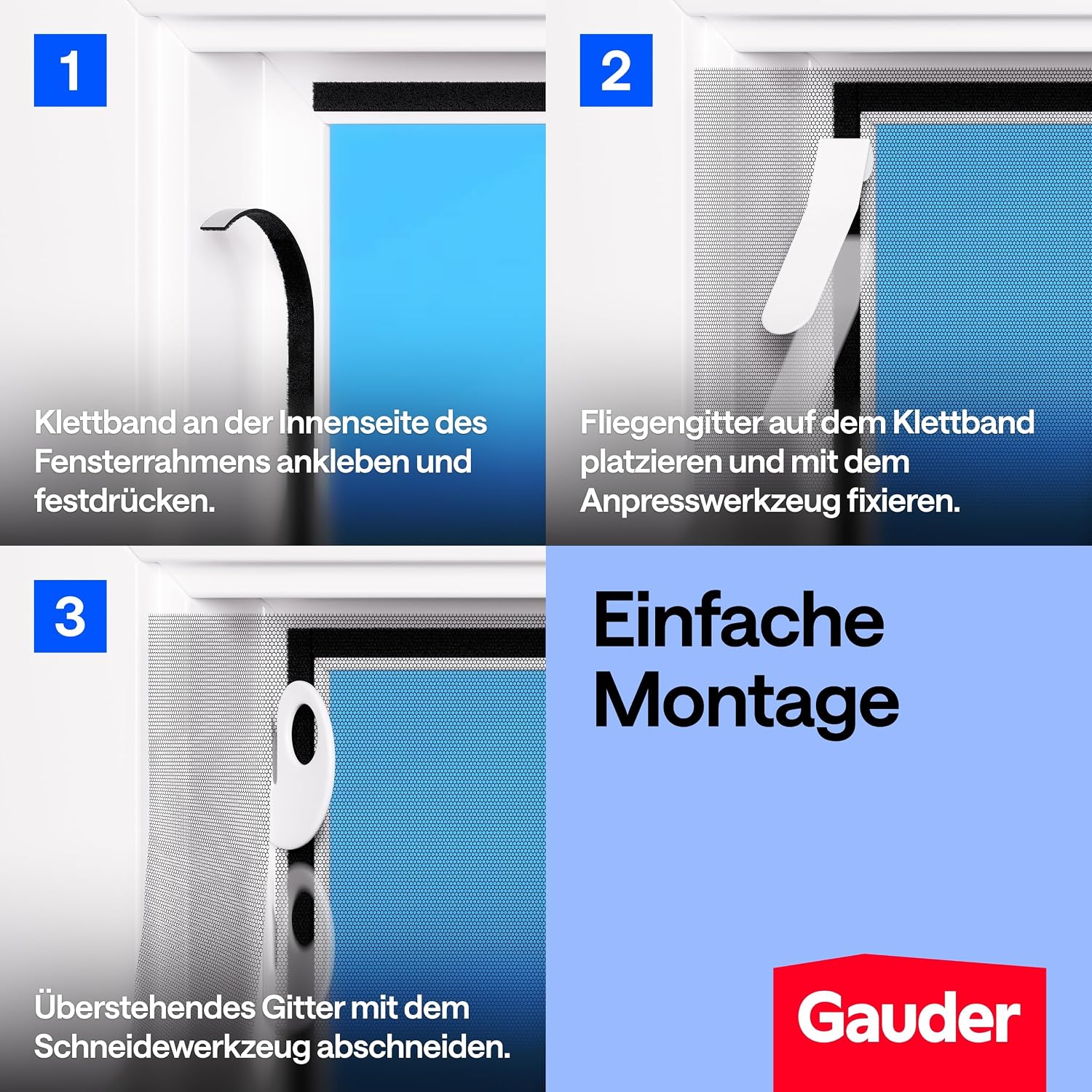 Thumbnail 5 de GAUDER Fliegengitter Fenster 130x150 cm – Insektenschutz ohne Bohren