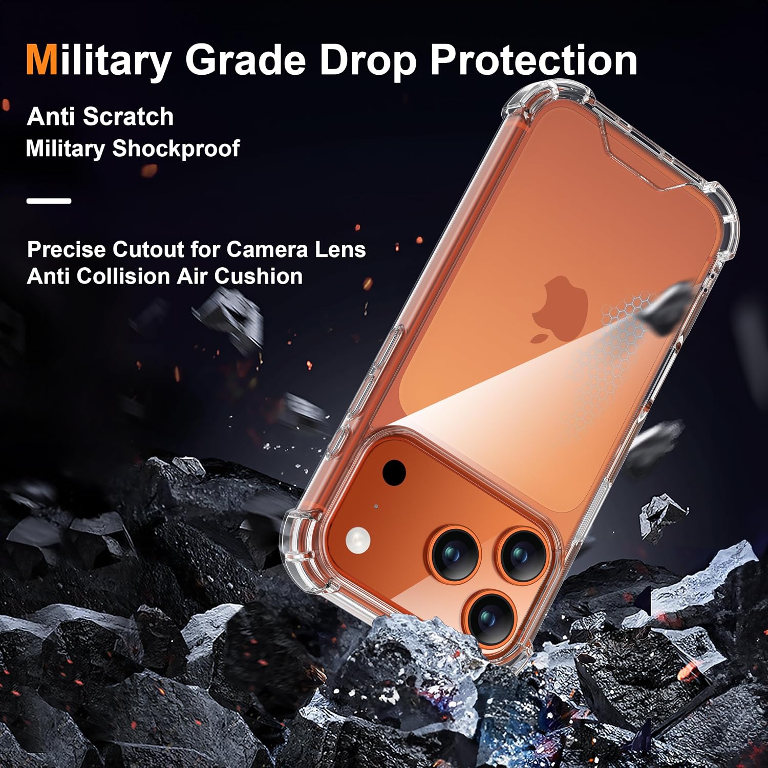 Detalle 2 de ORETECH 4 in 1 Cover per iPhone 17 Pro 6,3'': protezione completa con vetro temperato e cover fotocamera