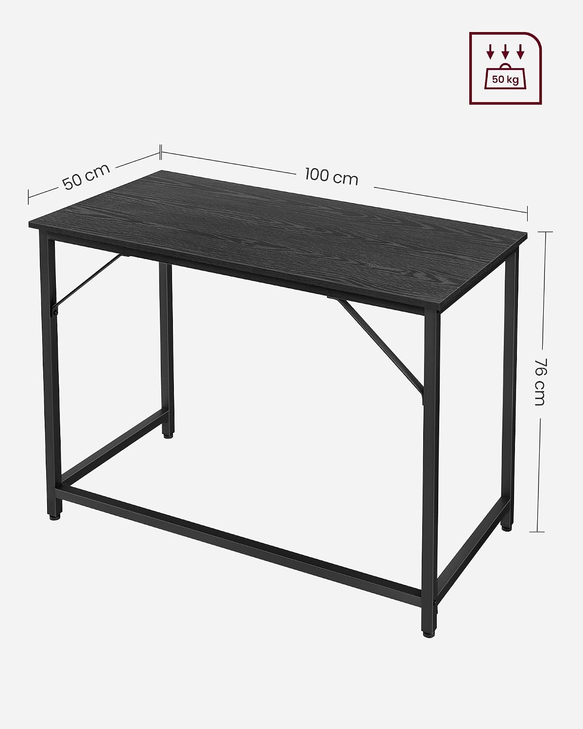 Detalle de VASAGLE Computertisch LWD041K01 (100 x 50 x 76 cm) in Kamelbraun/Schwarz – stabiler Bürotisch fürs Arbeitszimmer