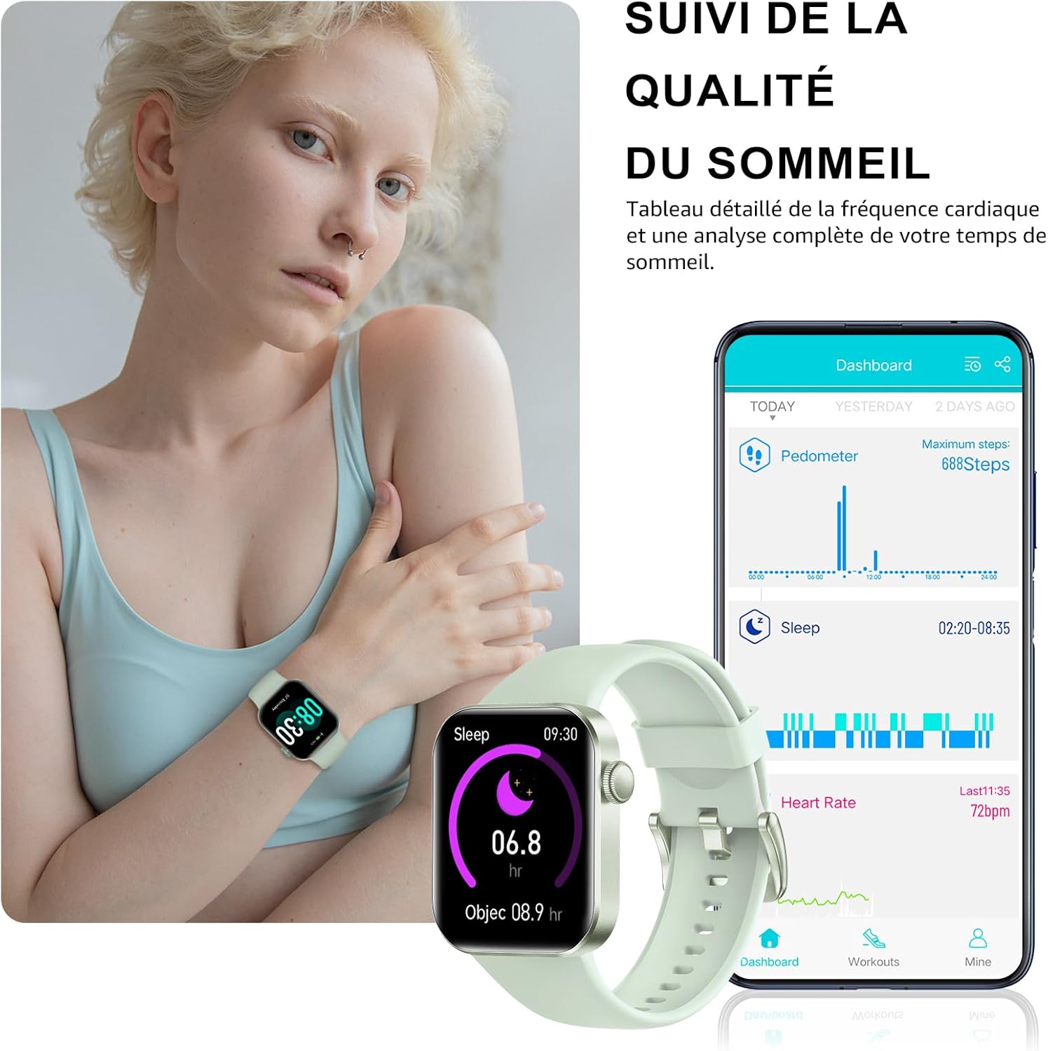 Thumbnail 2 de Montre connectée Bluetooth P2 (1,85”) : appels, 140+ modes sport, cardio et suivi du sommeil, étanche IP68