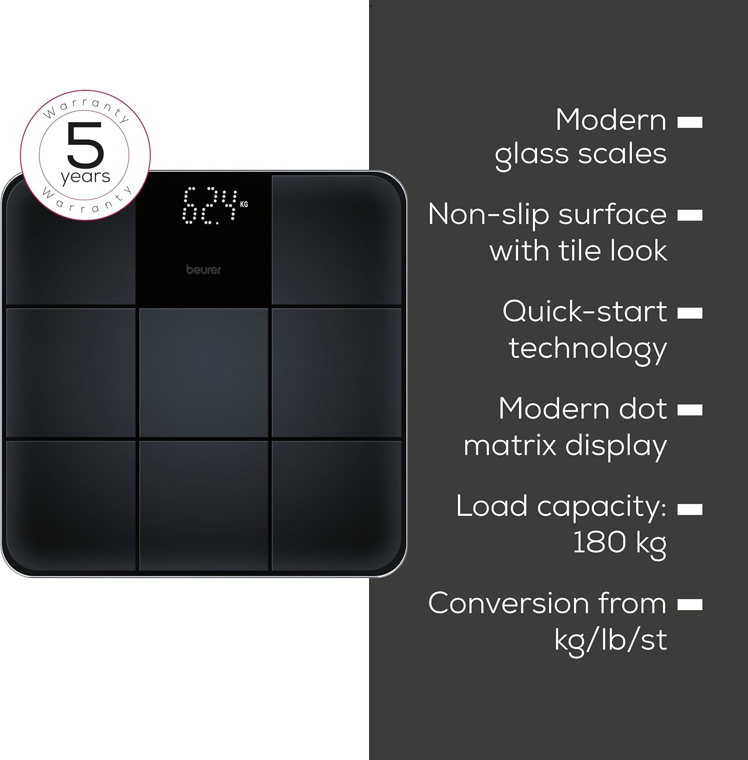 Detalle de Beurer GS 235 Glass Scale: A clean, practical digital bathroom scale with Magic Display