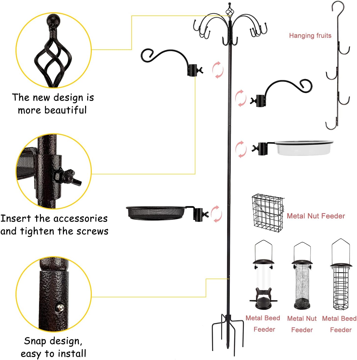 Detalle 2 de Deluxe Bird Feeding Station Kit – Iron pole, mesh tray & hanging feeders with bird bath disc