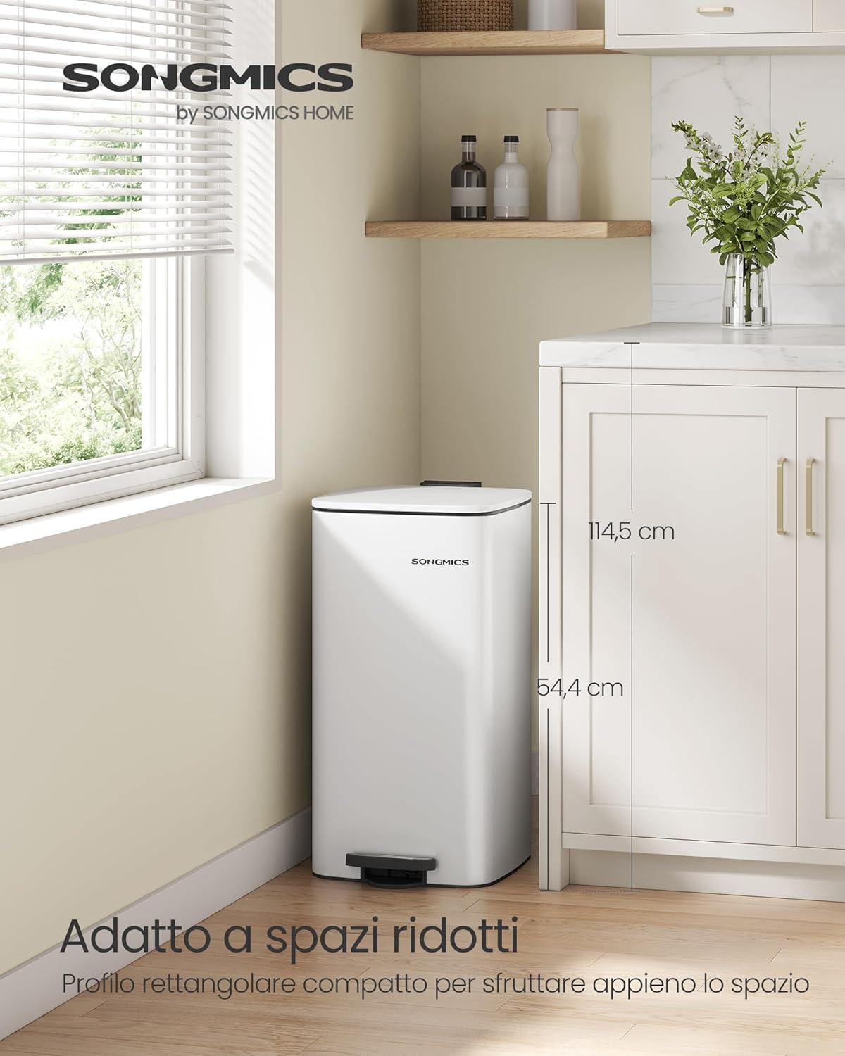 Detalle 2 de SONGMICS Pattumiera da Cucina 30 L con Secchio Interno e Chiusura Morbida – Bianco Nuvola LTB593W02