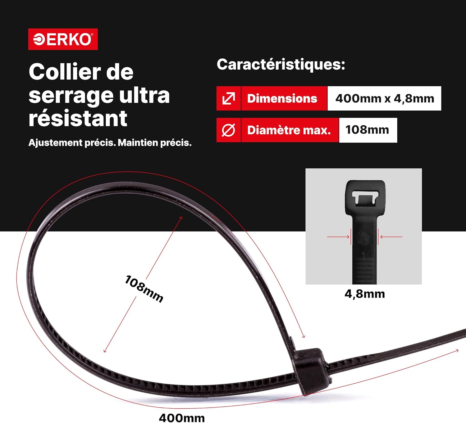 Detalle 2 de ERKO 100 attaches de câble résistantes UV