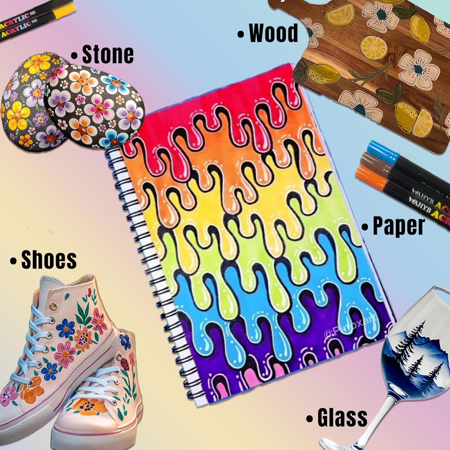 Thumbnail 3 de WAHYB 24 Colours Acrylic Paint Pens + 1 Colouring Book (Dual Tip Acrylic Brush Markers)