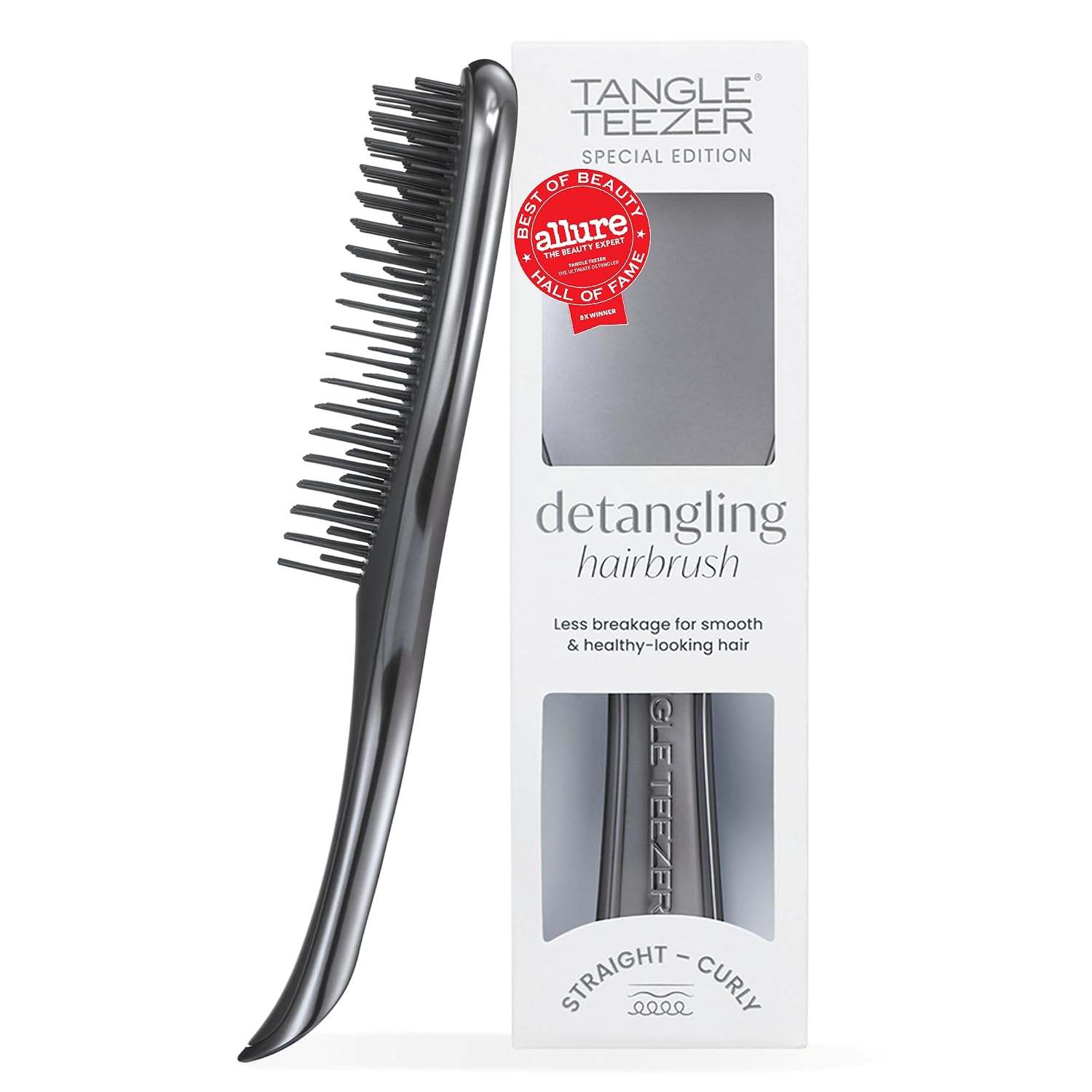 Detalle de Tangle Teezer Ultimate Detangler Haarbürste – Nasses & Trockenes Haar, Zweistufige Borsten, Mitternachtssilber Chrom-Finish