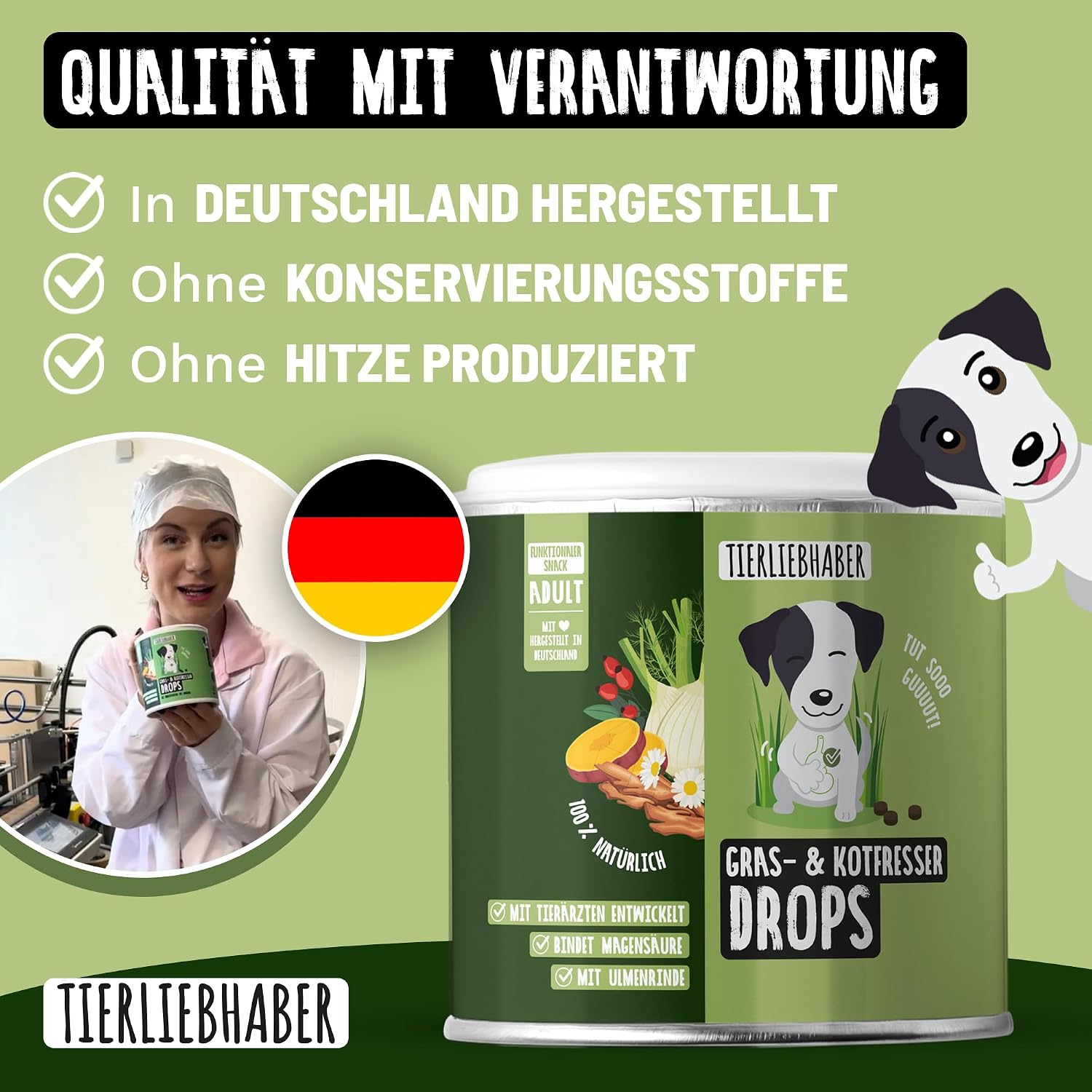 Detalle de TIERLIEBHABER Gras- & Kotfresser Drops bei Sodbrennen – 350 g, ca. 160 Drops