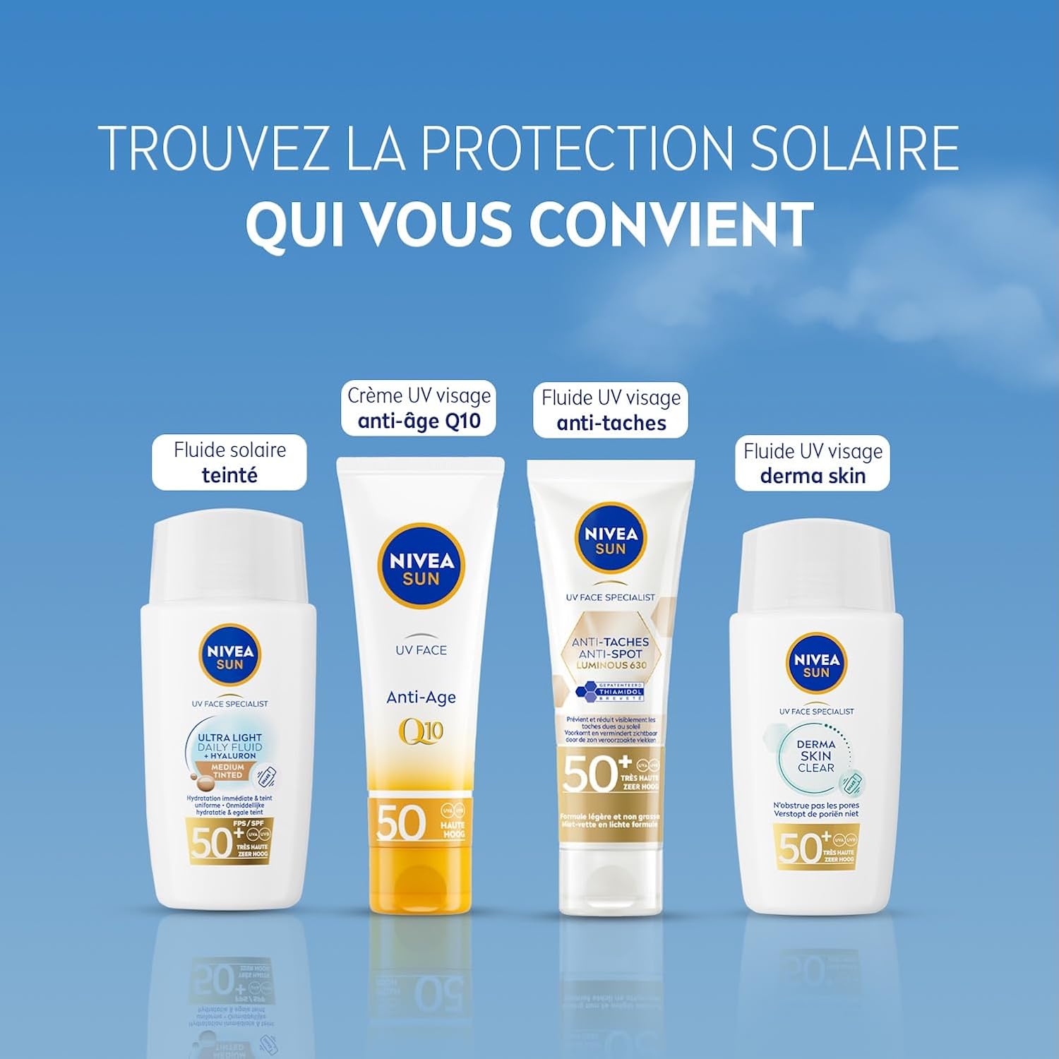 Detalle 2 de NIVEA SUN Derma Skin Clear Protection Fluide solaire visage FPS 50+ peaux mixtes à grasses (40 ml)
