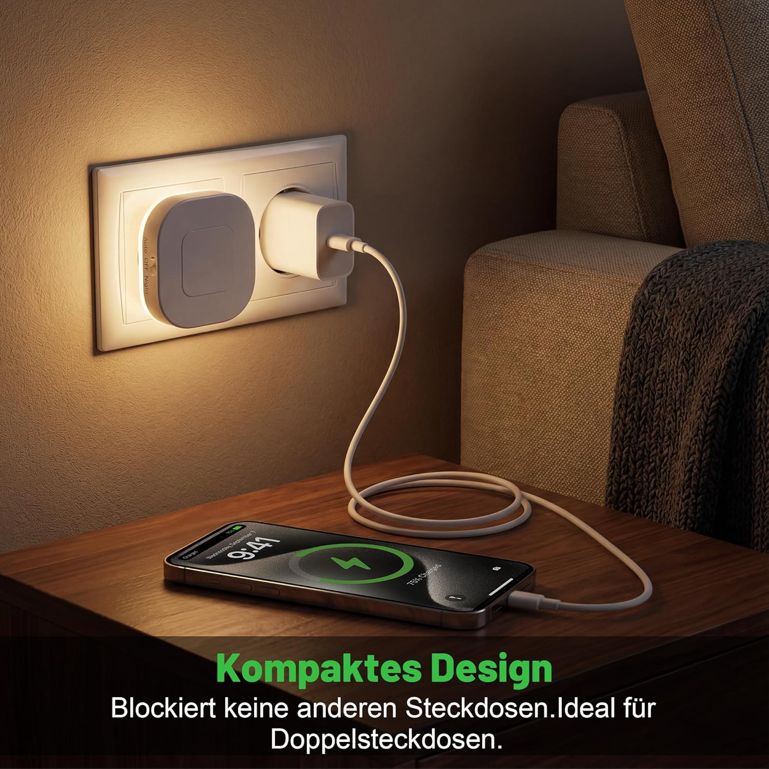 Thumbnail 5 de daphomeu Nachtlicht Steckdose mit Bewegungs- und Dämmerungssensor – 2er-Set, 16 LEDs, dimmbar