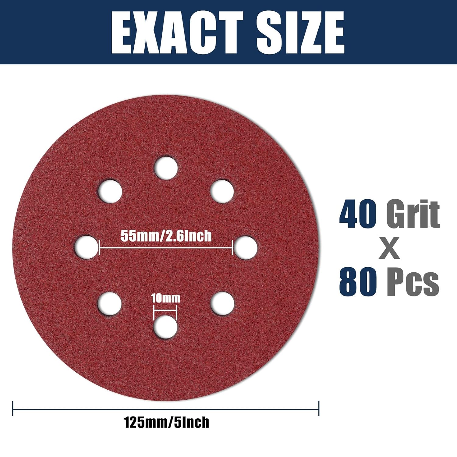 Thumbnail 1 de 100 Stück Schleifpapier 125 mm Klett mit 8 Loch (40 Körnung) – Exzenter-Schleifscheiben