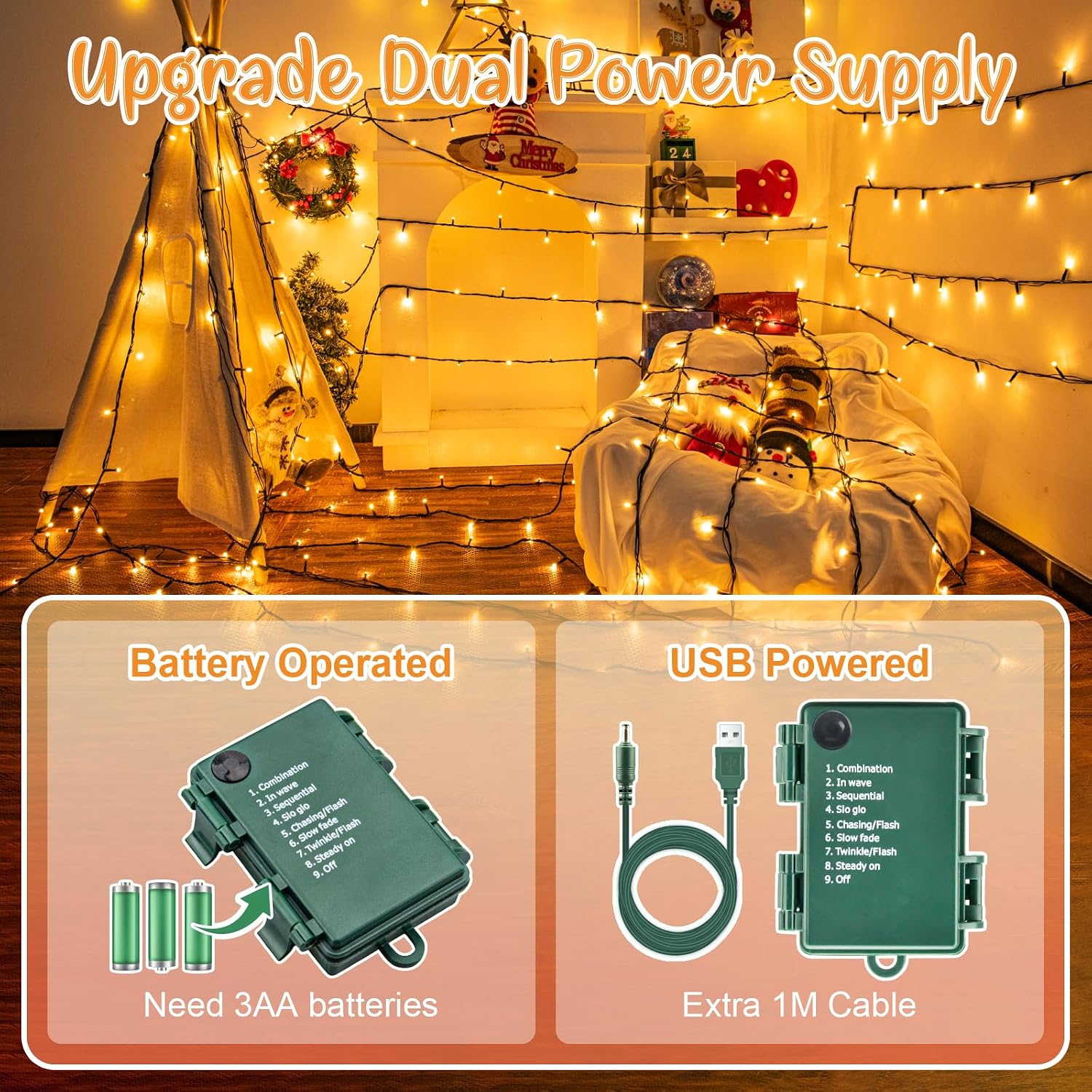 Detalle de cshare Fairy Lights Battery Operated, 6M 60LED Warm White with Timer – Indoor/Outdoor Decorative String Lights