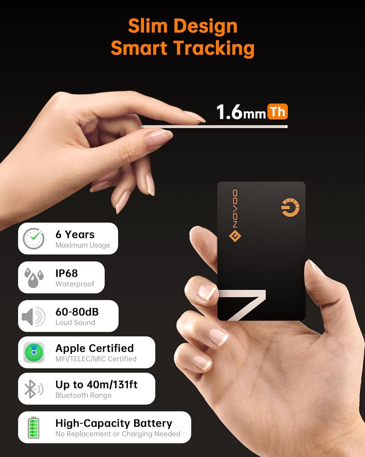 Detalle 2 de NOVOO Slim SmartCard Wallet Tracker 6-Year Battery
