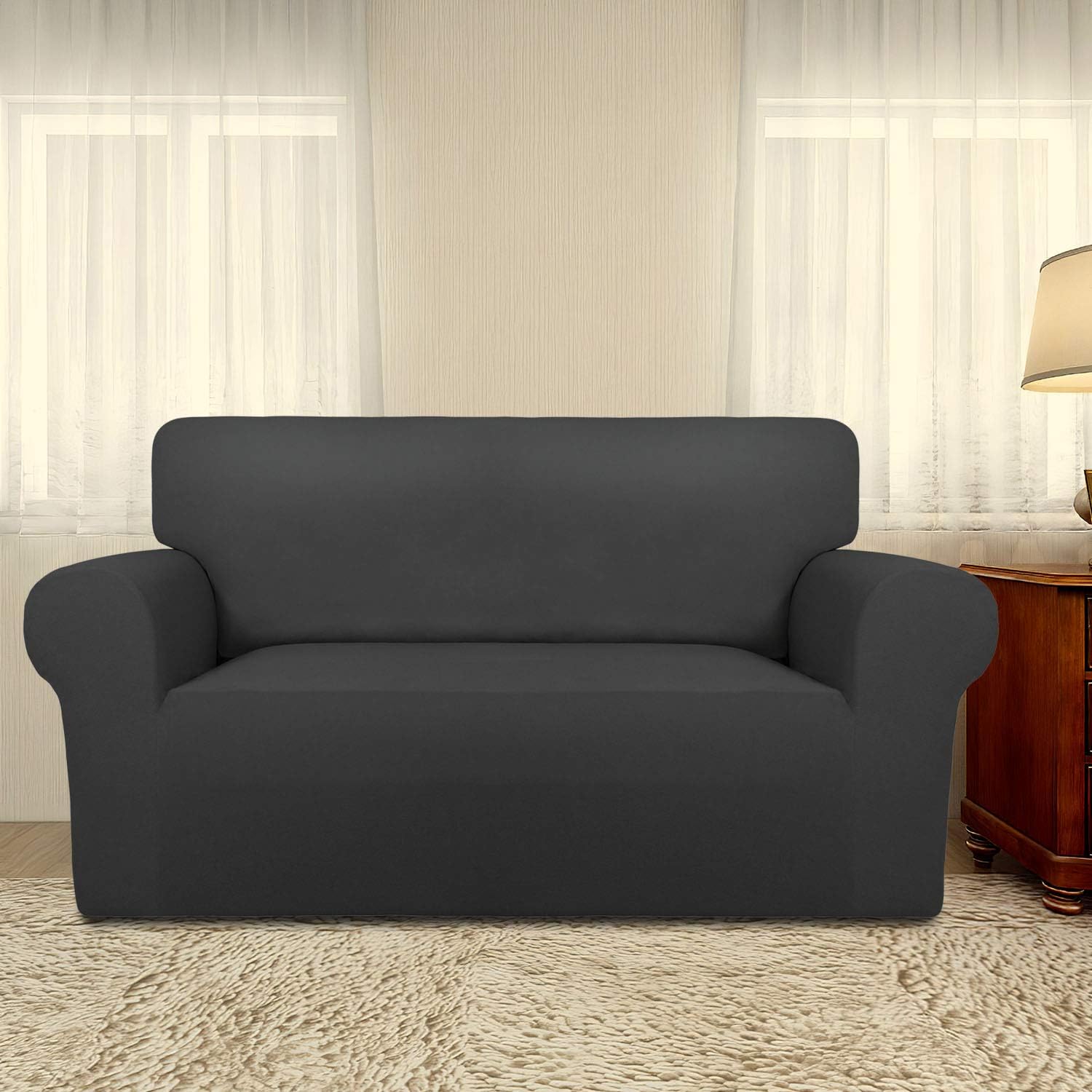 Thumbnail 1 de PureFit Super Stretch Loveseat Slipcover, Dark Gray 🛋