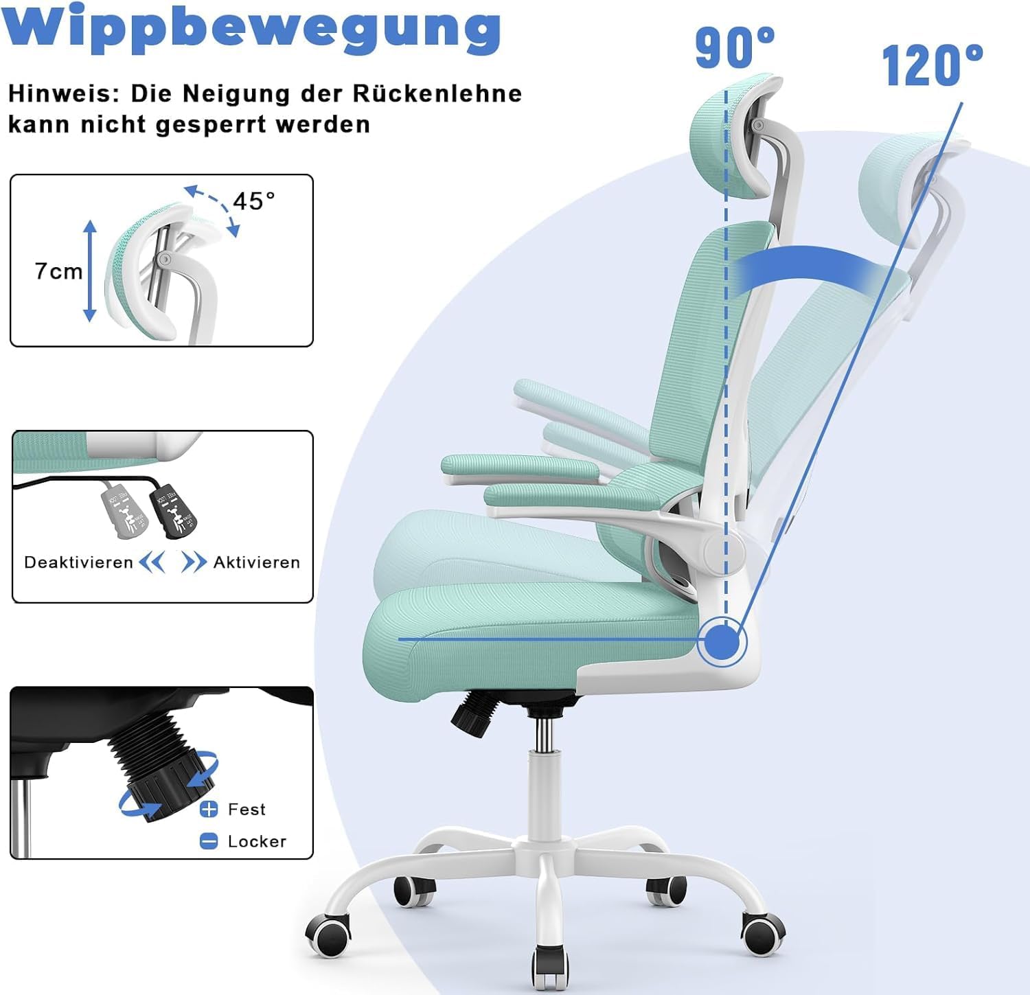 Detalle 2 de naspaluro Ergonomischer Bürostuhl 120°