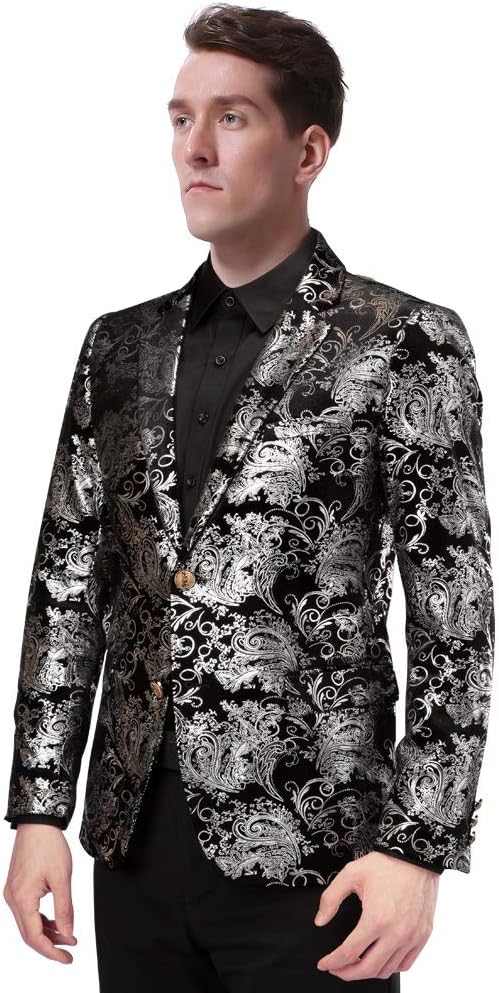 Detalle de Allthemen Men's Casual Blazer Paisley Jacquard – Slim Fit Floral Embroidery