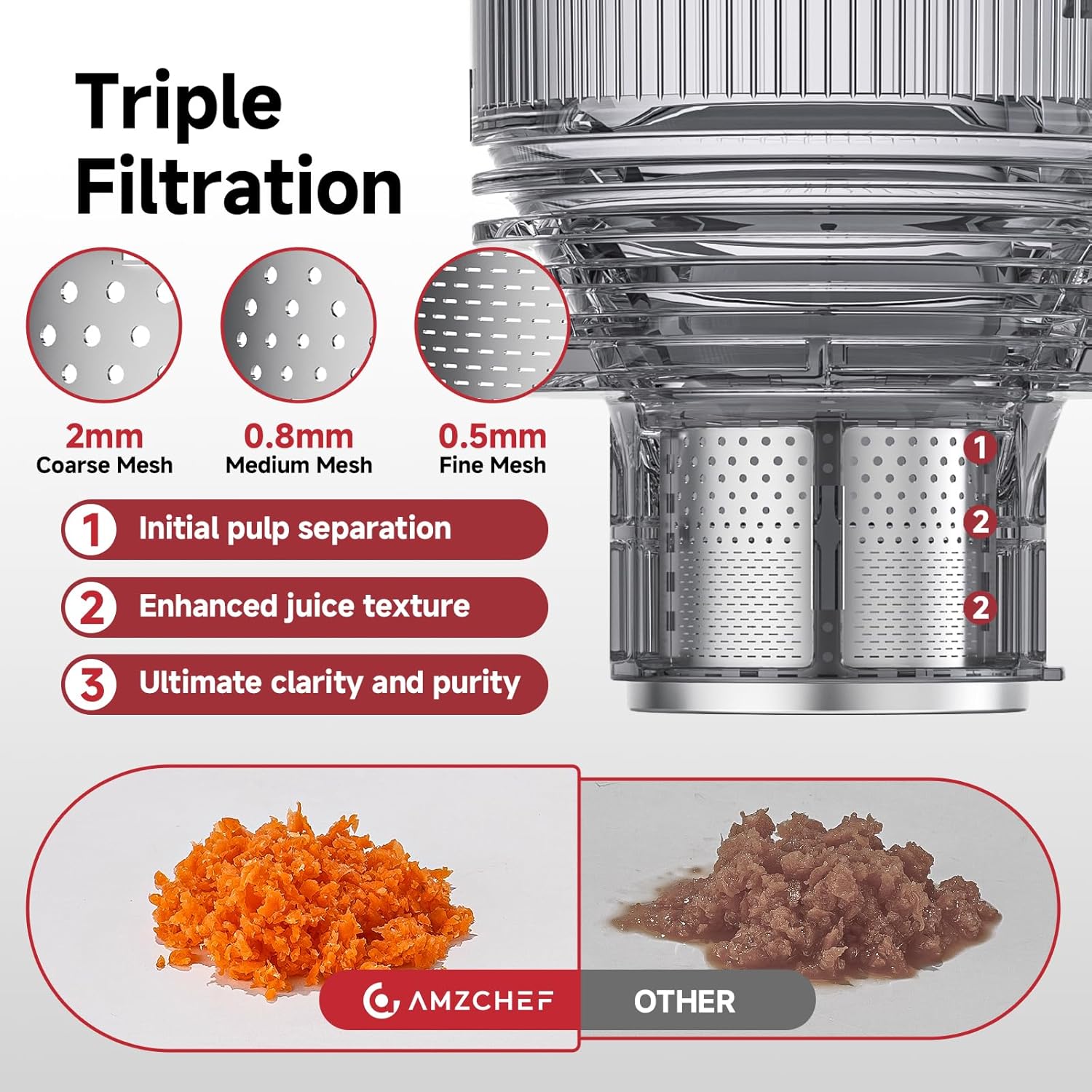 Detalle de AMZCHEF Slow Juicer 160mm 2L