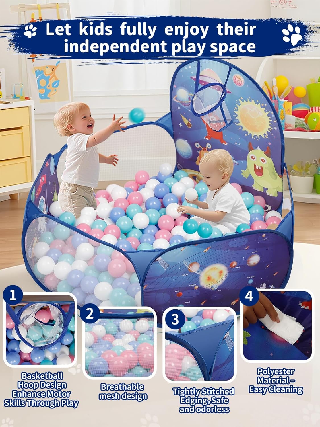Thumbnail 2 de ZimiTeda Space Rocket Kids Ball Pit (120 cm) with Foldable Basketball Hoop