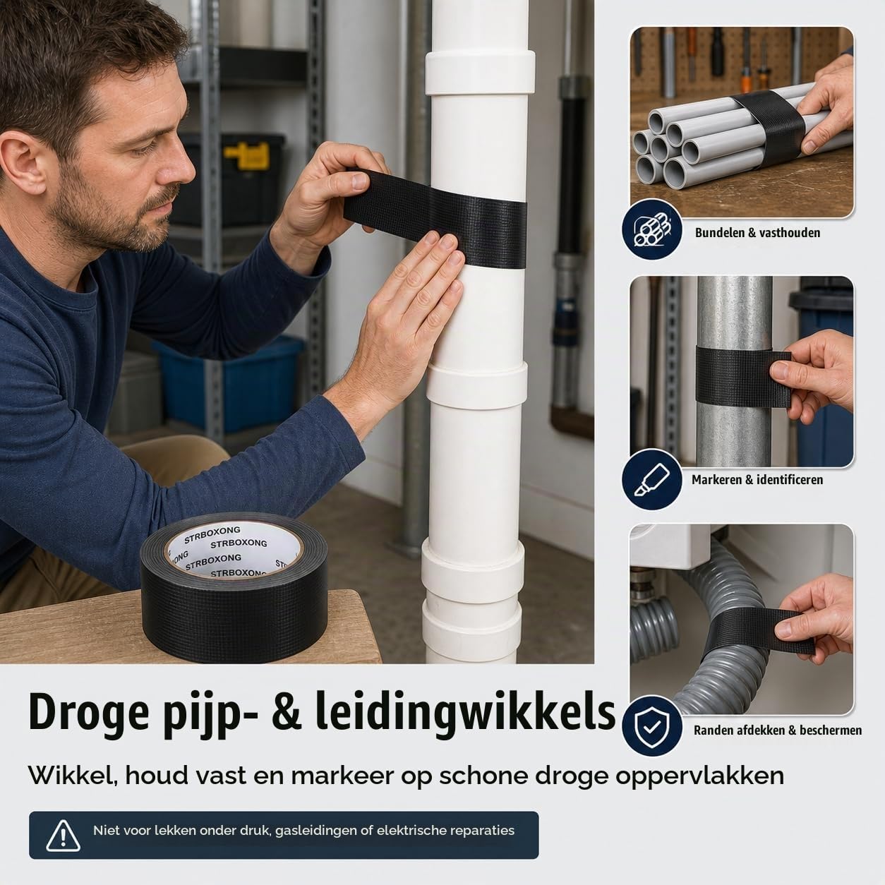 Detalle 1 de STRBOXONG STRBOXONG-Duct Tape, zwart, 48 mm x 20 m, 210 micron, 3 rollen