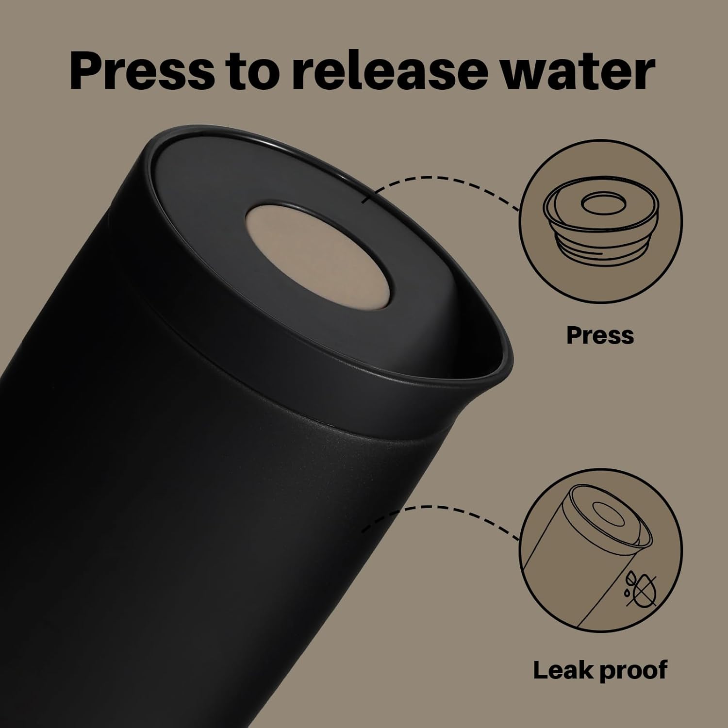 Detalle de BOTTLE BOTTLE Thermobecher 500 ml To Go – Premium Edelstahl-Isolierbecher, auslaufsicher, BPA-frei, Quick-Press-Verschluss, 4 h heiß / 8 h kalt – Schwarz