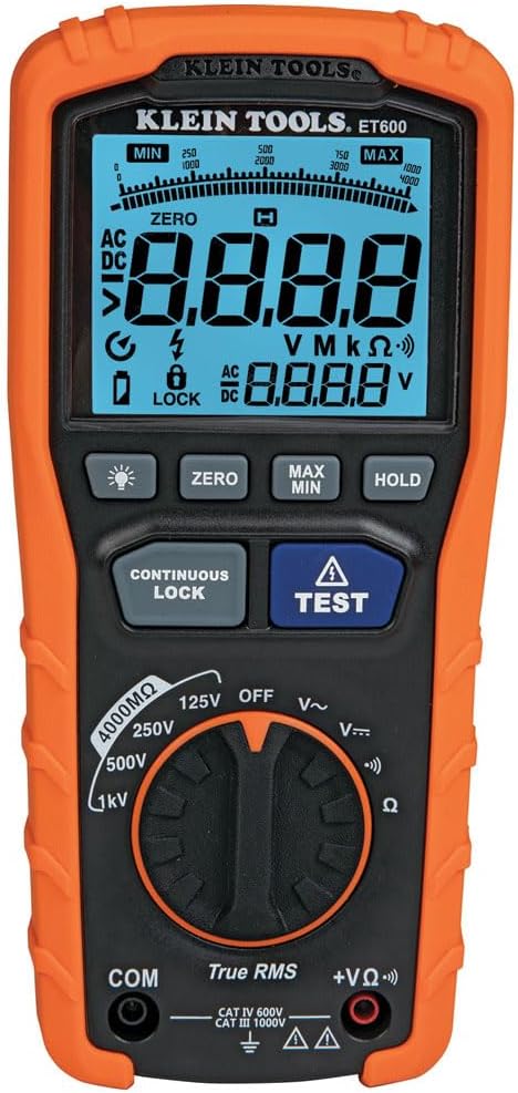 Detalle de Klein Tools ET600 Mégohmmètre — Test d'isolation jusqu’à 4000 MΩ et mesures précis</>