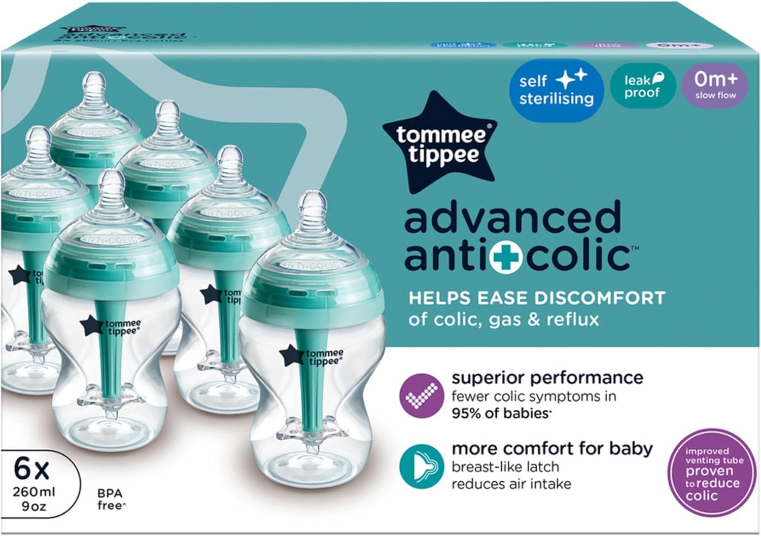 Thumbnail 1 de Tommee Tippee Biberons Anti-Colique 260 ml (lot de 6) avec tétine à forme de sein