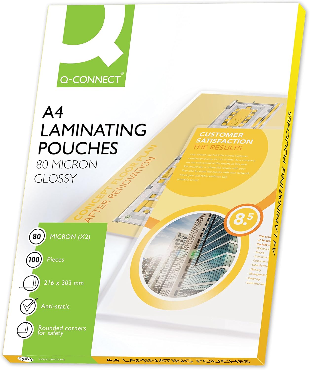 Detalle de Q-Connect 44010 Pochette Plastification Économique Chaud Format A4 80 Microns – Lot de 100 Assorties
