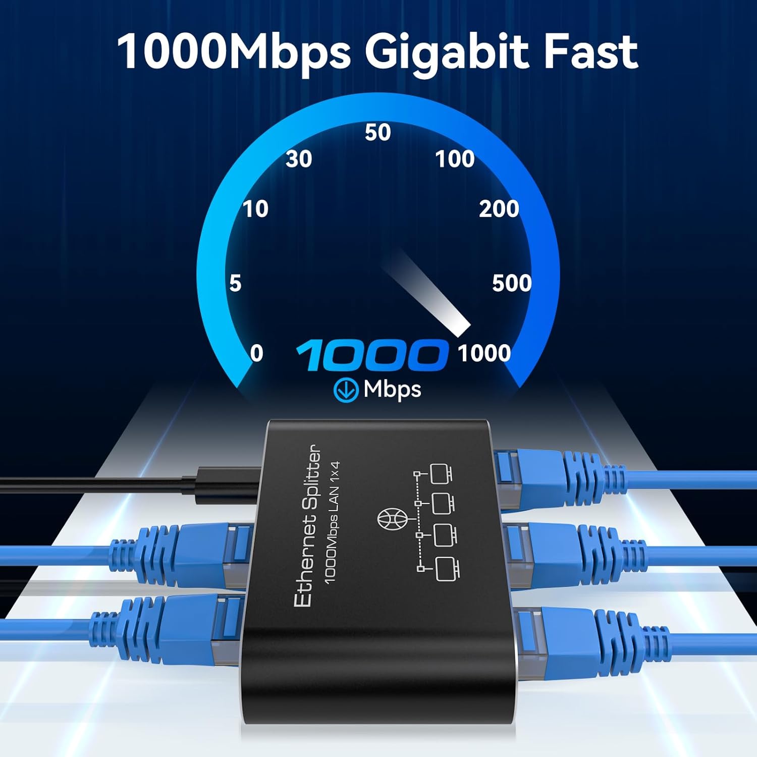Thumbnail 2 de VEDINDUST LAN Splitter 1 Auf 4 – Gigabit Ethernet-Verteiler aus Aluminium (1000 Mbps)