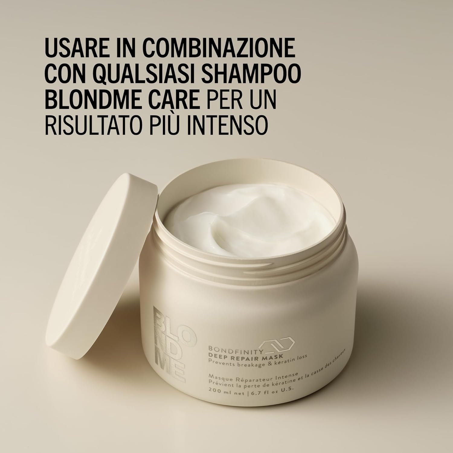 Detalle de Schwarzkopf Professional BLONDME Bondfinity Deep Repair Mask – Maschera Riparatrice Profonda per Capelli Biondi 200ml