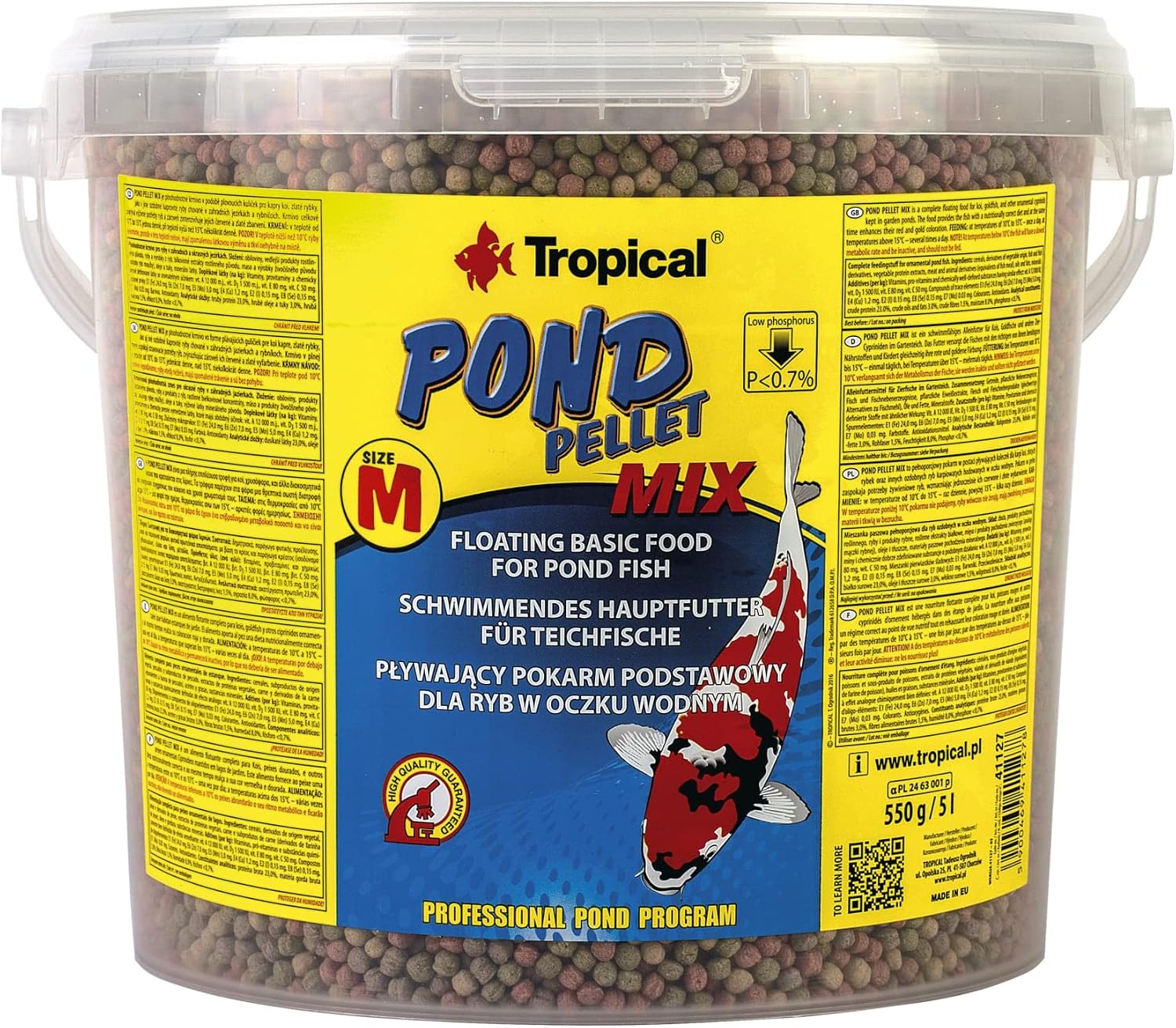 Detalle de Pond Pellet Mix Size M (5L / 550 g) – schwimmendes Teichfischfutter für Koi, Goldfische & Kaltwasserfische