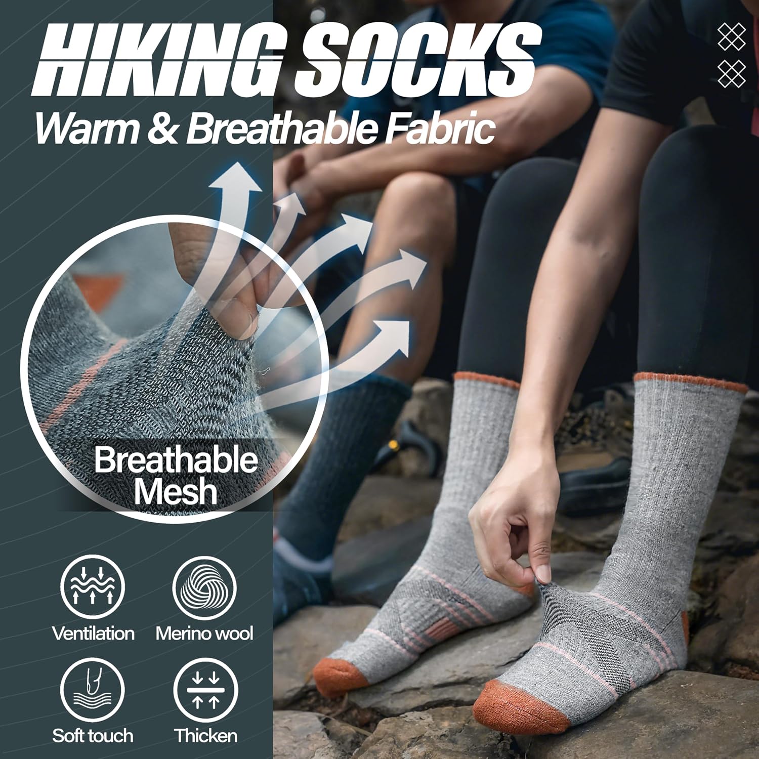 Thumbnail 6 de ANTSANG Merino Wool Hiking Socks, 5-Pair Crew Boot Socks with Targeted Cushion