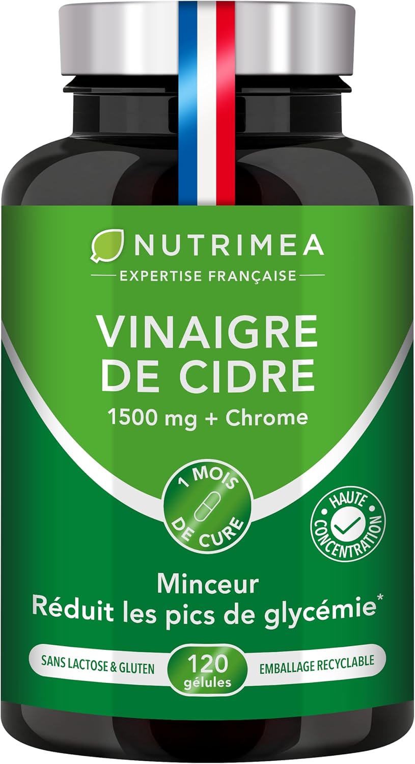 Detalle de Laboratoires Nutrimea – Vinaigre de cidre 1500 mg avec chrome – 120 gélules vegan