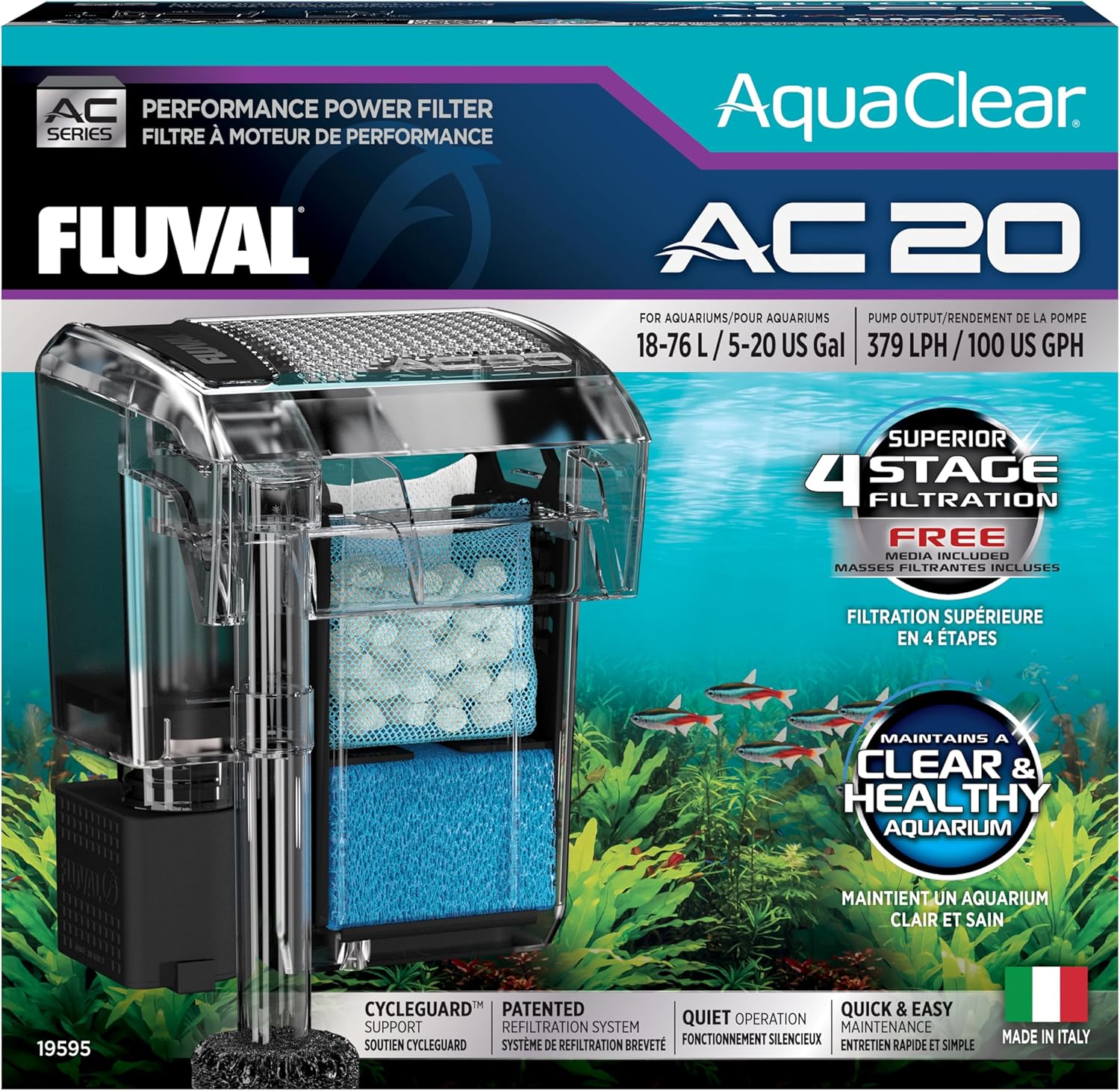 Filtro de Mochila Fluval AquaClear AC20 para acuario 379 lph