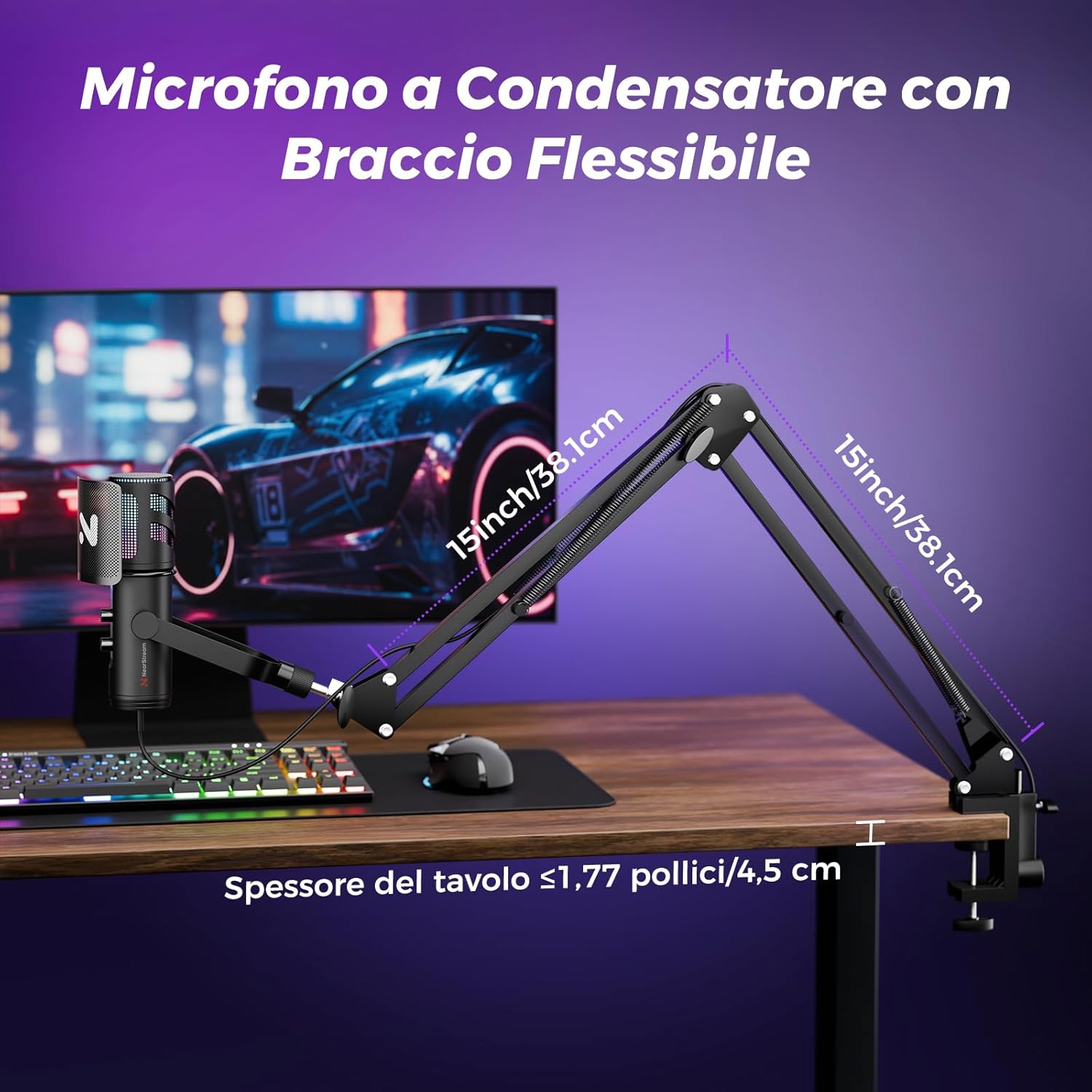 Thumbnail 6 de NearStream Microfono da gioco per PC: USB con cancellazione del rumore, RGB e braccio a ghigliottina