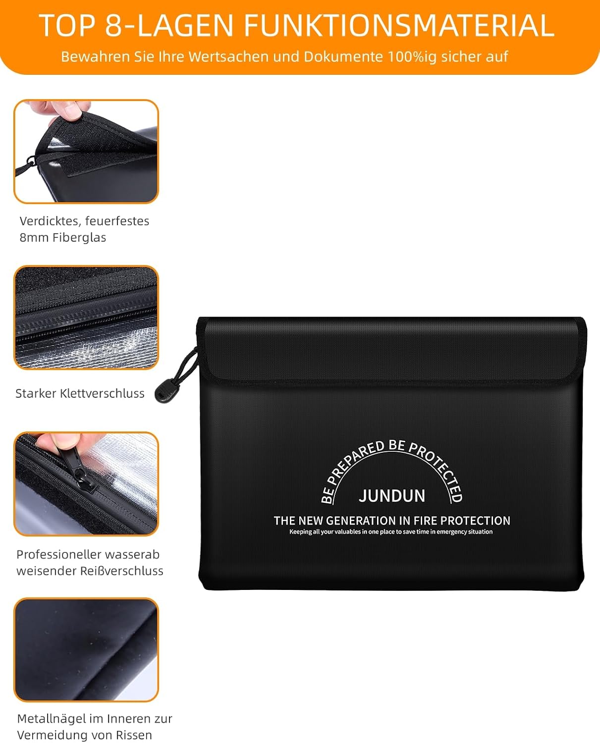 Thumbnail 5 de JUNDUN feuerfeste Dokumententasche mit 5200℉ Wärmeisolierung, 36x26 cm – wasserdichte Geldtasche mit Reißverschluss