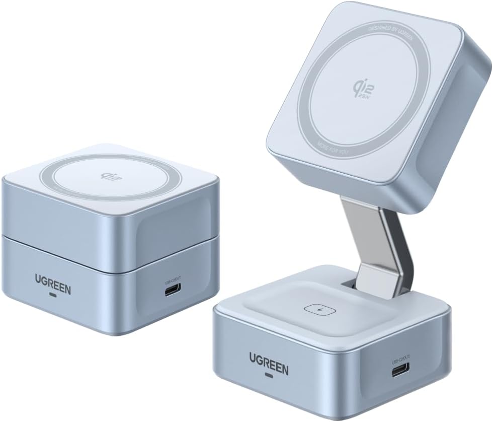 Detalle de UGREEN MagFlow Qi2 25W Caricatore Wireless 2 in 1