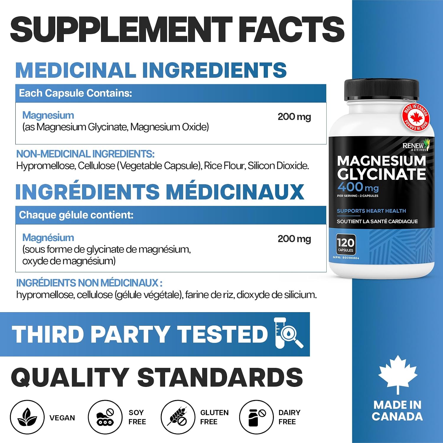 Thumbnail 5 de Renew Actives Magnesium Glycinate, 400 mg per Serving, 240 Capsules