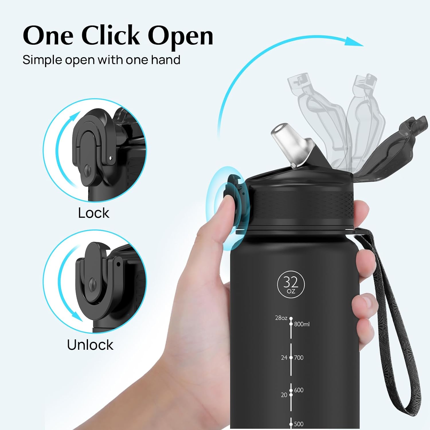 Detalle de EYQ 1L Water Bottle with straw, 1 litre 💧