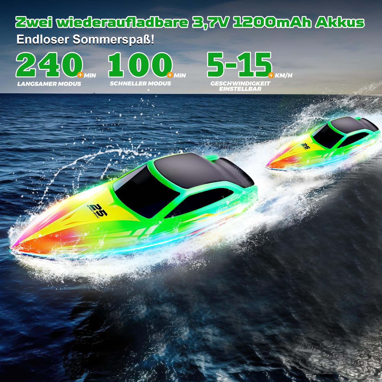 Thumbnail 5 de RC Boot Ferngesteuert – 2,4 GHz Speedboot mit 7 LED-Modi, für Kinder ab 3 Jahren